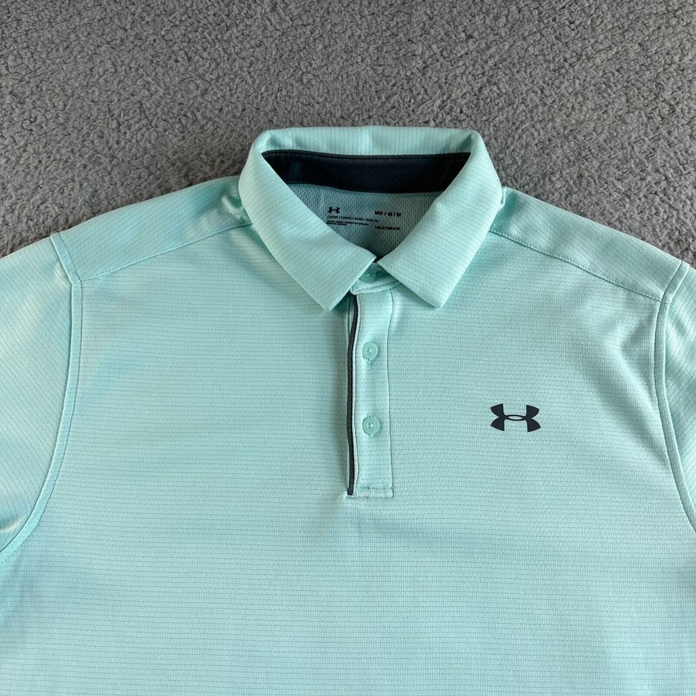 NEW Under Armour Polo Shirt Mens Medium Blue Teal Pullover Loose Heat Gear Golf